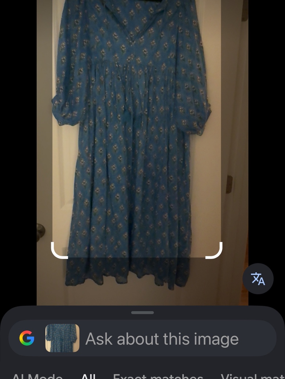Blue Floral V-Neck Midi Dress with Puff Sleeves - Picture 2 of 5